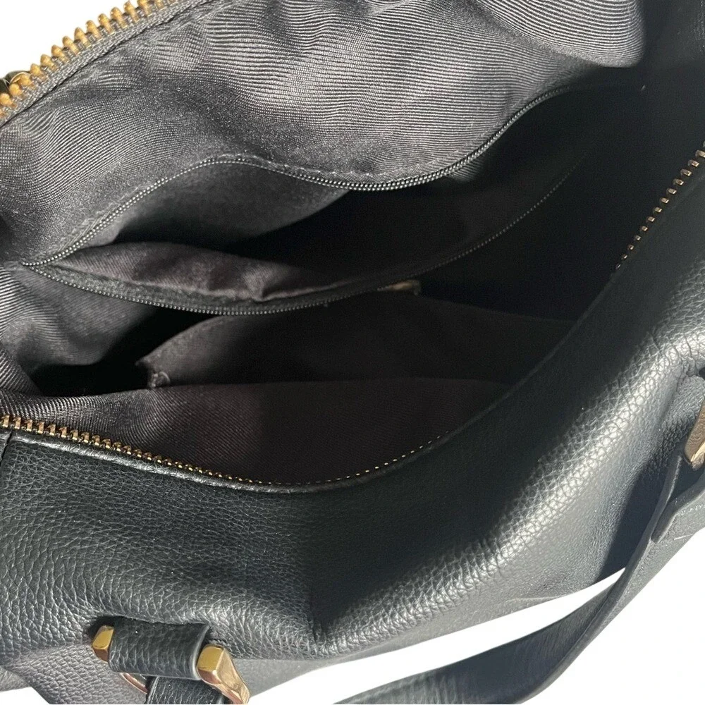 A New Day Black Pebbled Faux Leather Satchel Crossbody Bag Gold Hardware